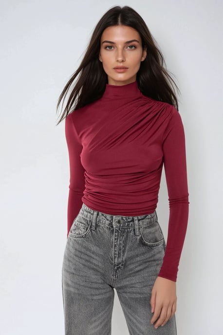 High Collar Drape Detail Blouse - Image 2