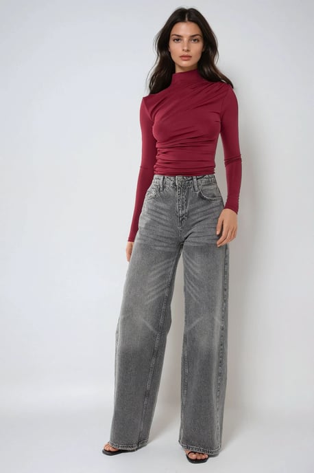High Collar Drape Detail Blouse - Image 4