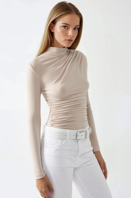 High Collar Drape Detail Blouse - Image 3