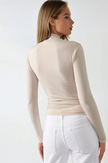 High Collar Drape Detail Blouse - Image 4