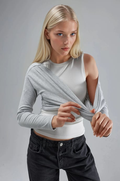 Soft Touch Crew Neck Long Sleeve Double Layer Knit Blouse - Image 4