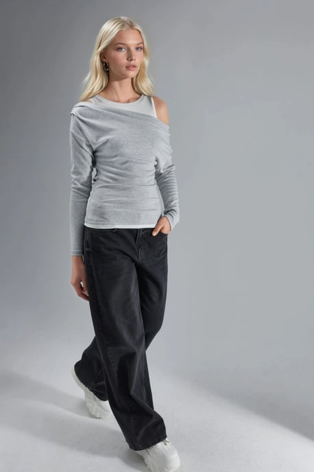 Soft Touch Crew Neck Long Sleeve Double Layer Knit Blouse - Image 5