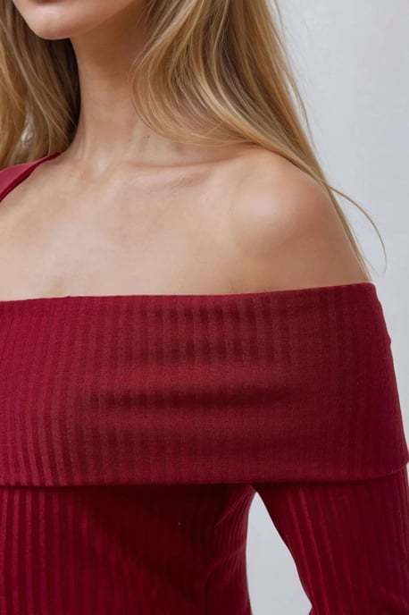 Asymmetrisk Hals Texturerad Stickad Topp - Image 5