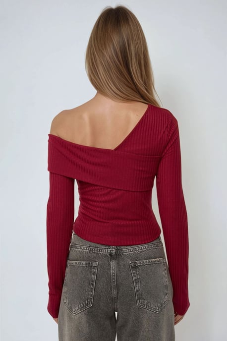 Asymmetrisk Hals Texturerad Stickad Topp - Image 6
