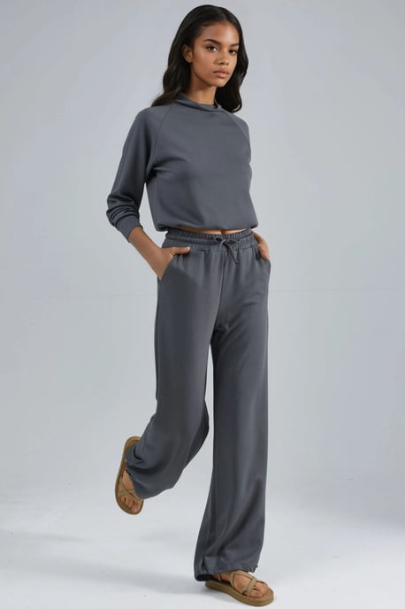 Modal Touch Half Turtleneck Blouse & Elastic Waist Pants - Image 2