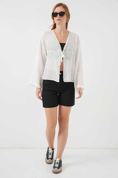 V-Neck Blouse with Bow Tie - Image 2
