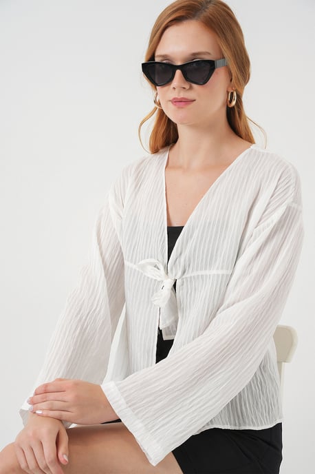 V-Neck Blouse with Bow Tie - Image 3