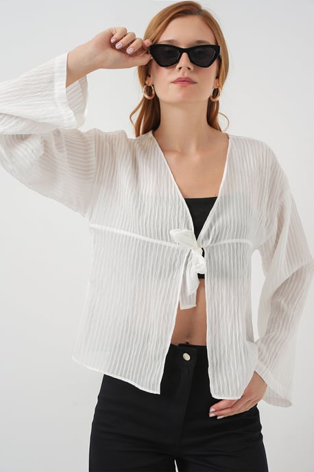 V-Neck Blouse with Bow Tie - Image 4