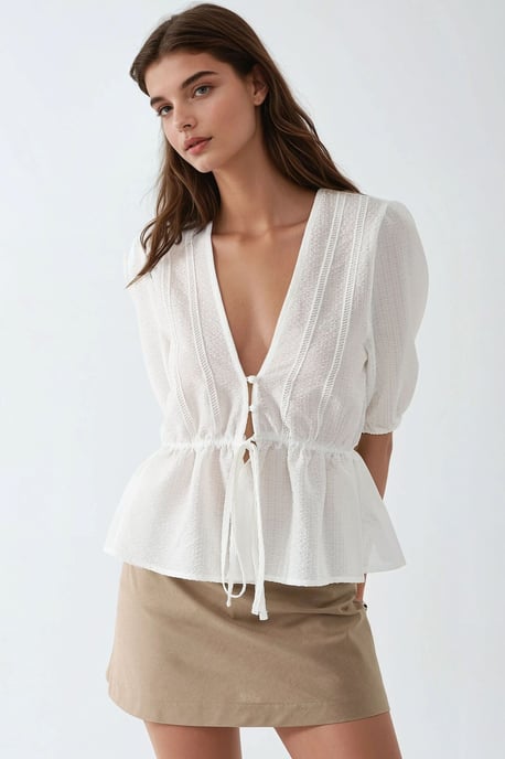 Texturerad V-ringad Blus - Image 1