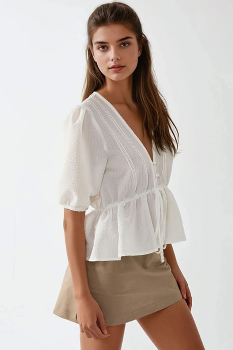 Texturerad V-ringad Blus - Image 5