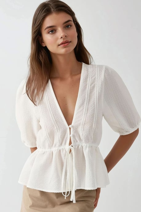 Texturerad V-ringad Blus - Image 6