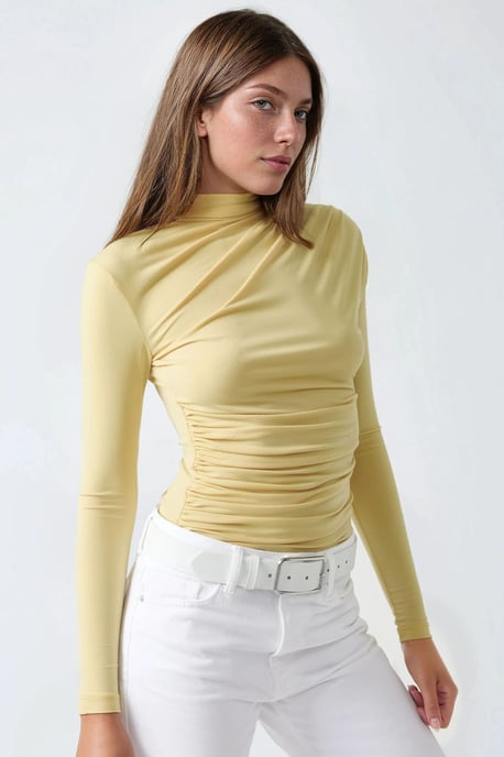 Hoge Kraag Drapeerdetail Blouse - Image 3