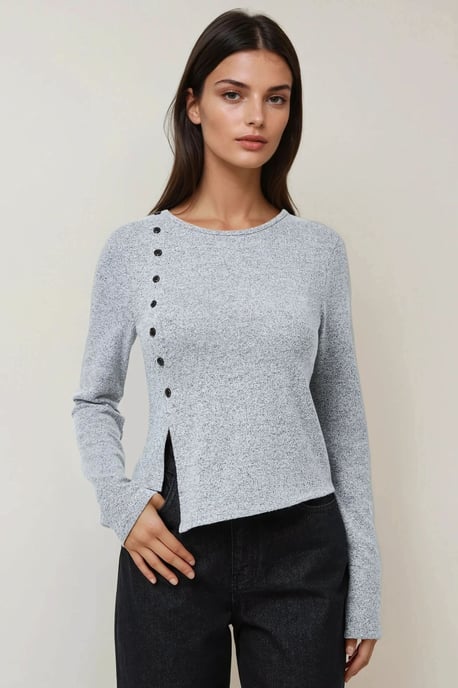 Texturerad långärmad knappad slim fit topp - Image 1