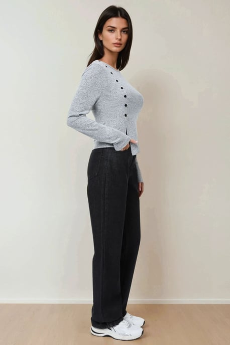 Texturerad långärmad knappad slim fit topp - Image 2