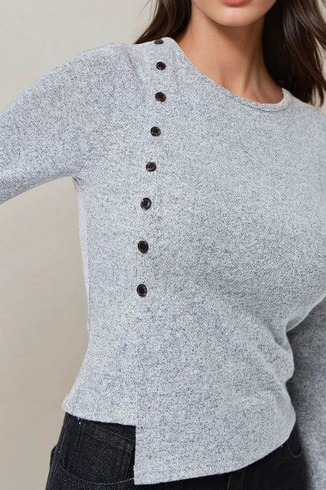 Texturerad långärmad knappad slim fit topp - Image 3