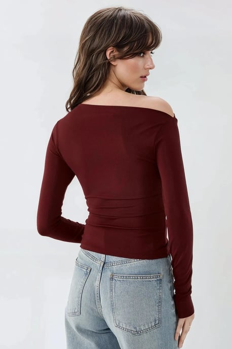 Strukturad asymmetrisk krage draperad topp - Image 3