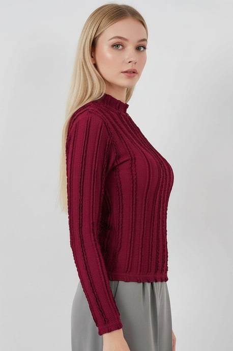Textured Slim Fit Half Turtleneck Blouse - Image 2
