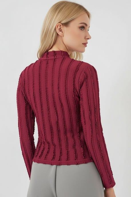 Textured Slim Fit Half Turtleneck Blouse - Image 3