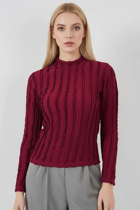 Textured Slim Fit Half Turtleneck Blouse - Image 4