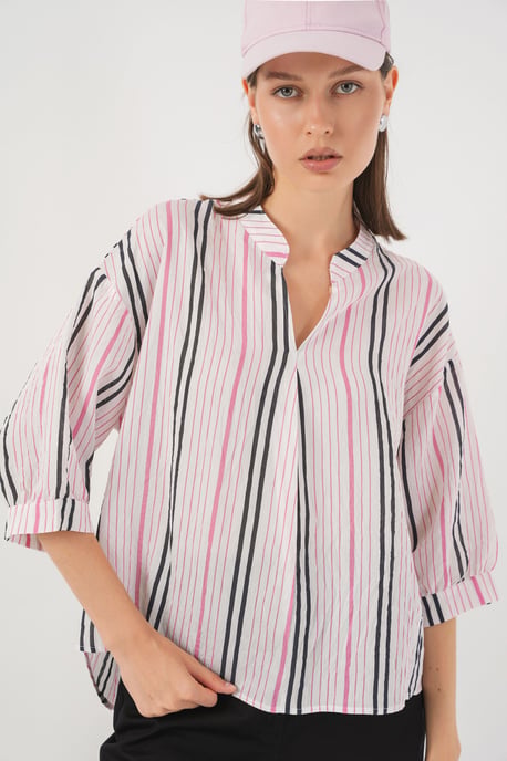 Gestreepte V-hals Blouse - Image 4