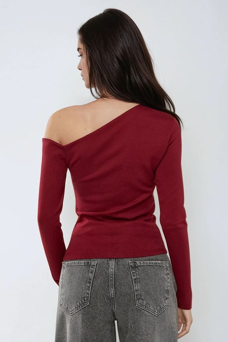 Asymmetrisk Hals Långärmad Slim Fit Topp - Image 5