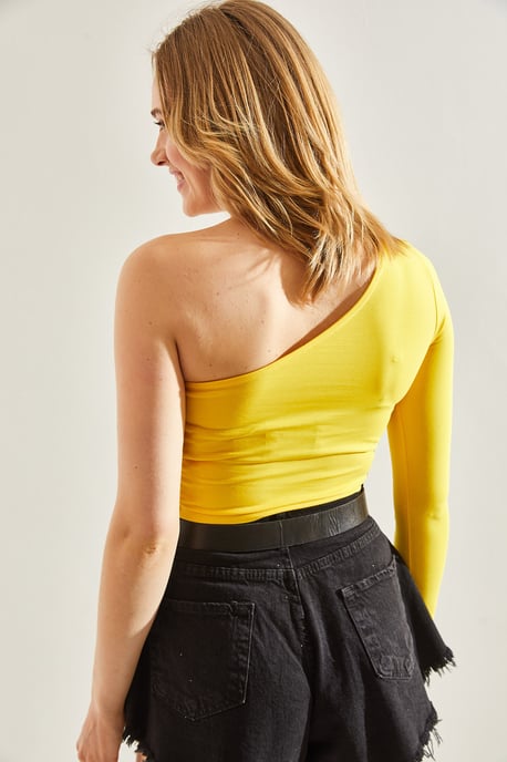 Asymmetrisk Krage Croppad Blus - Image 6