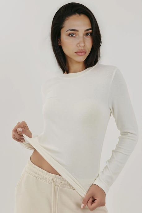 Ultra Soft Touch Slim Fit Crew Neck Long Sleeve Basic Top - Image 1
