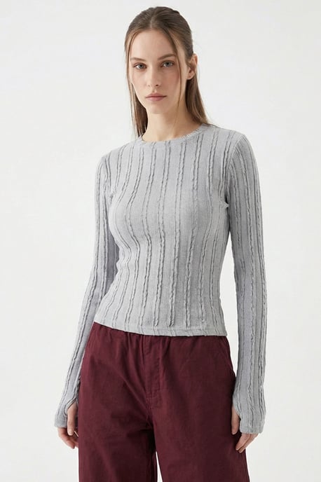 Geribbelde Crew Neck Langsleeve Blouse - Image 1
