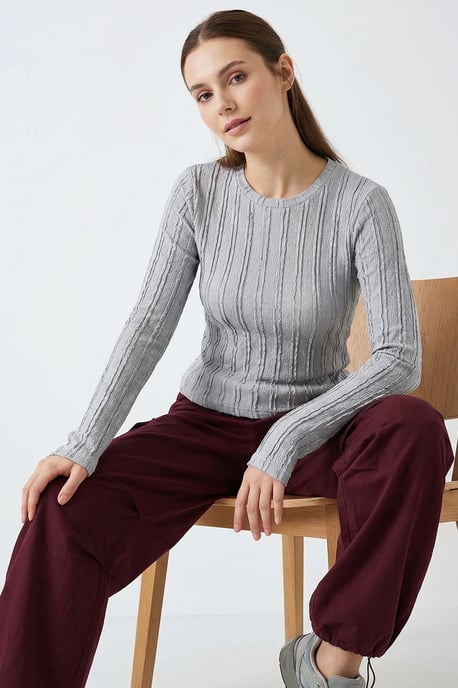 Geribbelde Crew Neck Langsleeve Blouse - Image 2