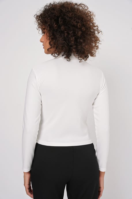 Gestreepte Halve Col Lange Mouw Top met Steen Detail - Image 5