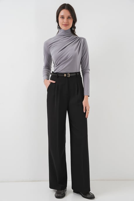Fitted Turtleneck Blouse with Drape Detail - Image 2