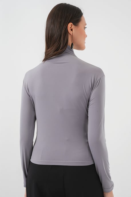 Fitted Turtleneck Blouse with Drape Detail - Image 6