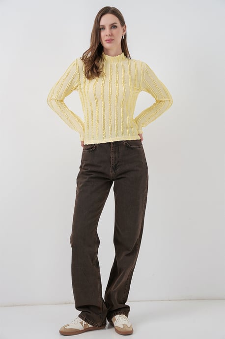 Textured Slim Fit Halve Turtleneck Blouse - Image 2