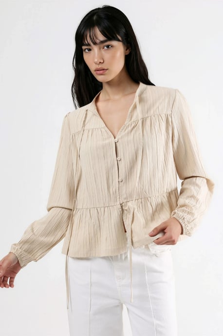 Long Sleeve Tippet Collar Blouse - Image 1