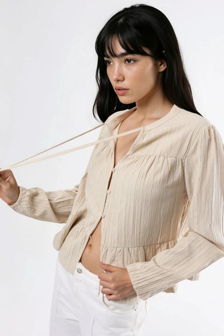 Long Sleeve Tippet Collar Blouse - Image 2