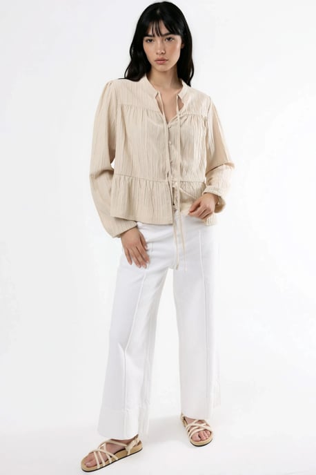 Long Sleeve Tippet Collar Blouse - Image 5
