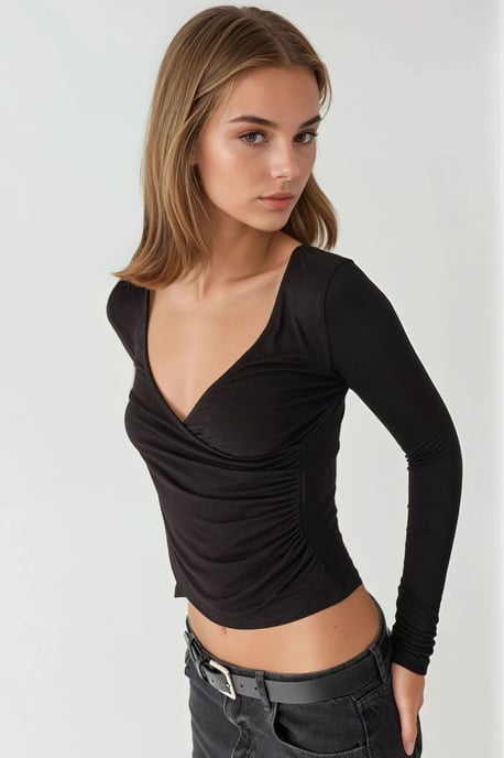 Slim Fit Soft Touch V-Neck Long Sleeve Top - Image 2