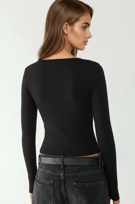 Slim Fit Soft Touch V-Neck Long Sleeve Top - Image 4
