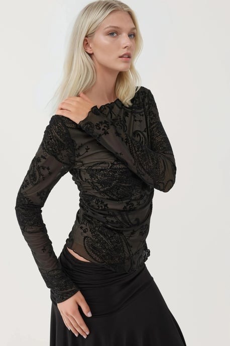Långärmad asymmetrisk tulleblus - Image 2