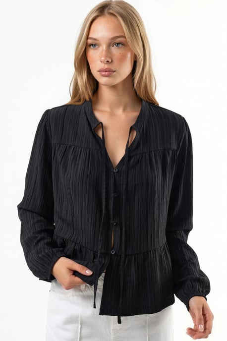 Long Sleeve Tippet Collar Blouse - Image 1