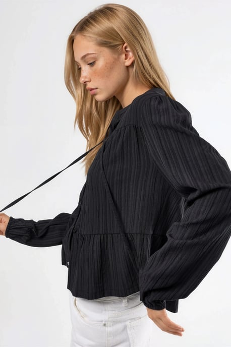Long Sleeve Tippet Collar Blouse - Image 2