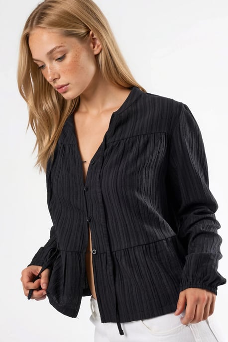 Long Sleeve Tippet Collar Blouse - Image 3