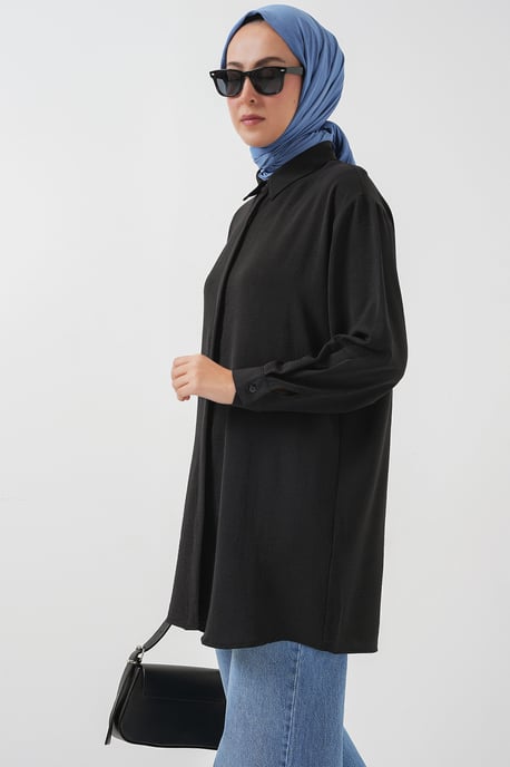 Oversized Lange Mouwen Knopen Blouse met Kraag - Image 3