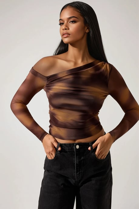 Asymmetrische Kraag Tulle Blouse - Image 1