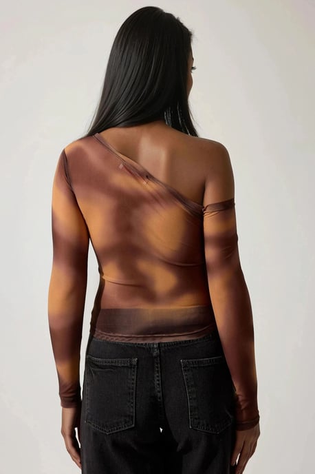 Asymmetrische Kraag Tulle Blouse - Image 3