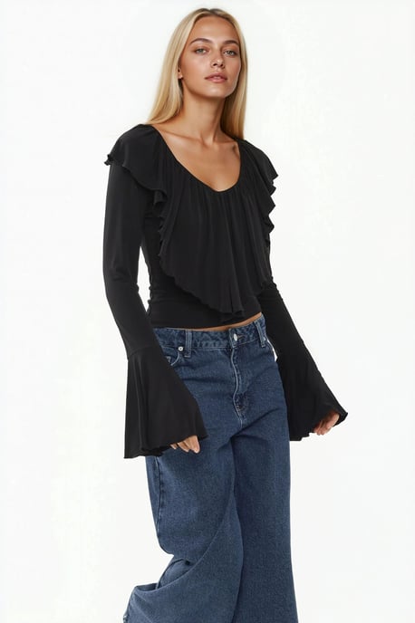 Volang V-ringad Elastisk Stickad Blus - Image 2