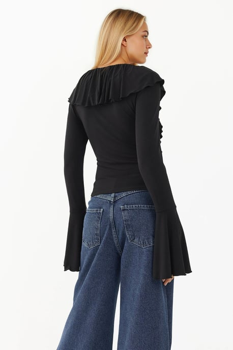 Volang V-ringad Elastisk Stickad Blus - Image 3