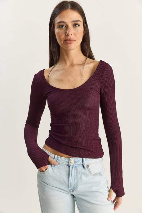 Slim Fit Lange Mouwen U-Hals Blouse - Image 1