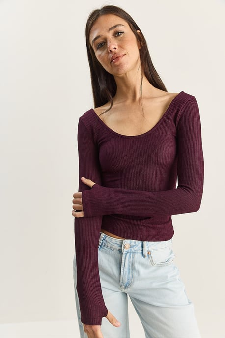 Slim Fit Lange Mouwen U-Hals Blouse - Image 2