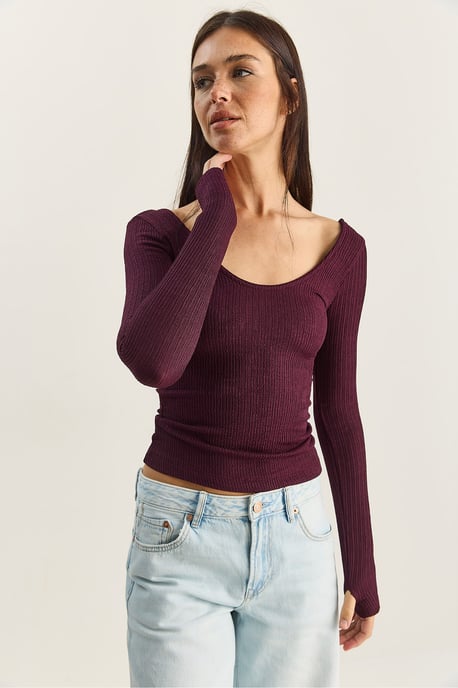 Slim Fit Lange Mouwen U-Hals Blouse - Image 4